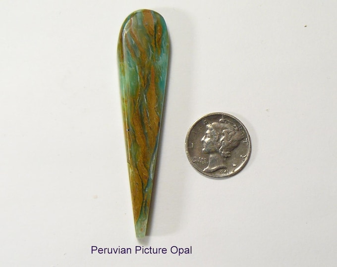 Peruvian Picture Opal preformed lapidary slab, rare natural stone. 61 mm long  (26013)