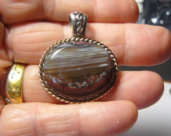 Handmade Butterfly Jasper Pendant: Sterling Silver & Gold Fill Wire