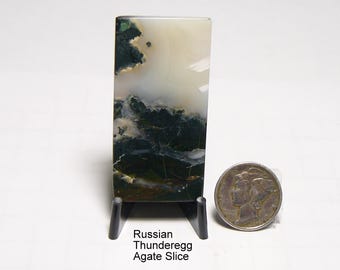 Rare Russian Thunderegg Agate Slab, Black, White, and Gray, Translucent