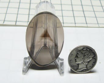Smoky Quartz cabochon, 1200 diamond mirror polish, translucent, 22 x 33 x 5 mm, no pits or fractures, flat front, back and sides  (25118)