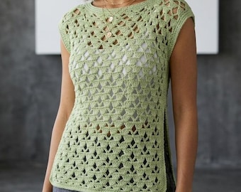 Modello per gilet all'uncinetto aperto sul davanti / Modello per top in pizzo per principianti + video tutorial / Modello per top in pizzo a rete all'uncinetto in PDF