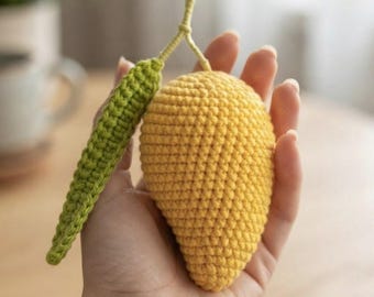Crochet Mango Pattern PDF | Crochet Amigurumi Fruit Pattern | Beginner Mini Mango Plush Pattern | Mango Amigurumi Pattern with Video Guide