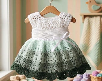 Patrón de vestido de bebé a crochet / Patrón de vestido de verano con encaje bonito / Patrón de vestido de verano a crochet para bebé en PDF + guía en vídeo / Regalo DIY para recién nacidos de 0 a 12 meses