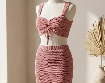Patrón de top y falda de ganchillo en PDF / Patrón de vestido de ganchillo + vídeo / Patrón de top corto y minifalda de ganchillo / Patrón de conjunto de 2 piezas de ganchillo