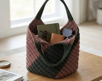 Patrón de ganchillo para bolso molino de viento en PDF, patrón de bolso de mano de ganchillo para principiantes con videotutorial, bolso de mercado acanalado, bolso de hombro moderno.