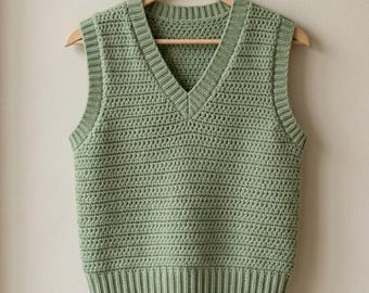Patrón de chaleco de ganchillo en PDF / Patrón de chaleco corto de punto / Patrón de chaleco de ganchillo con cuello en V con vídeo / Patrón de chaleco de ganchillo para principiantes