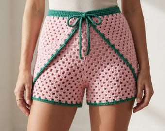 Crochet Shorts Pattern PDF | Wrap Around Granny Square Shorts | Adjustable Beach Crochet Shorts | Summer Skirt Pattern with Video Tutorial