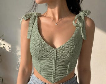 Patrón de corsé de ganchillo en PDF / Patrón de top de ganchillo con vídeo / Guía de sujetador bralette de ganchillo / Top corto de verano en PDF / Tutorial de top corto hecho a mano