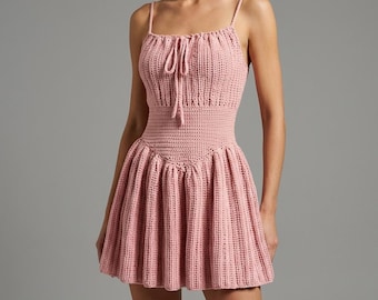 Patrón de vestido de ganchillo con guía en vídeo / Patrón de vestido de ganchillo para festivales / Patrón en PDF de vestido de verano de ganchillo acanalado / Vestido raglán tejido de arriba hacia abajo