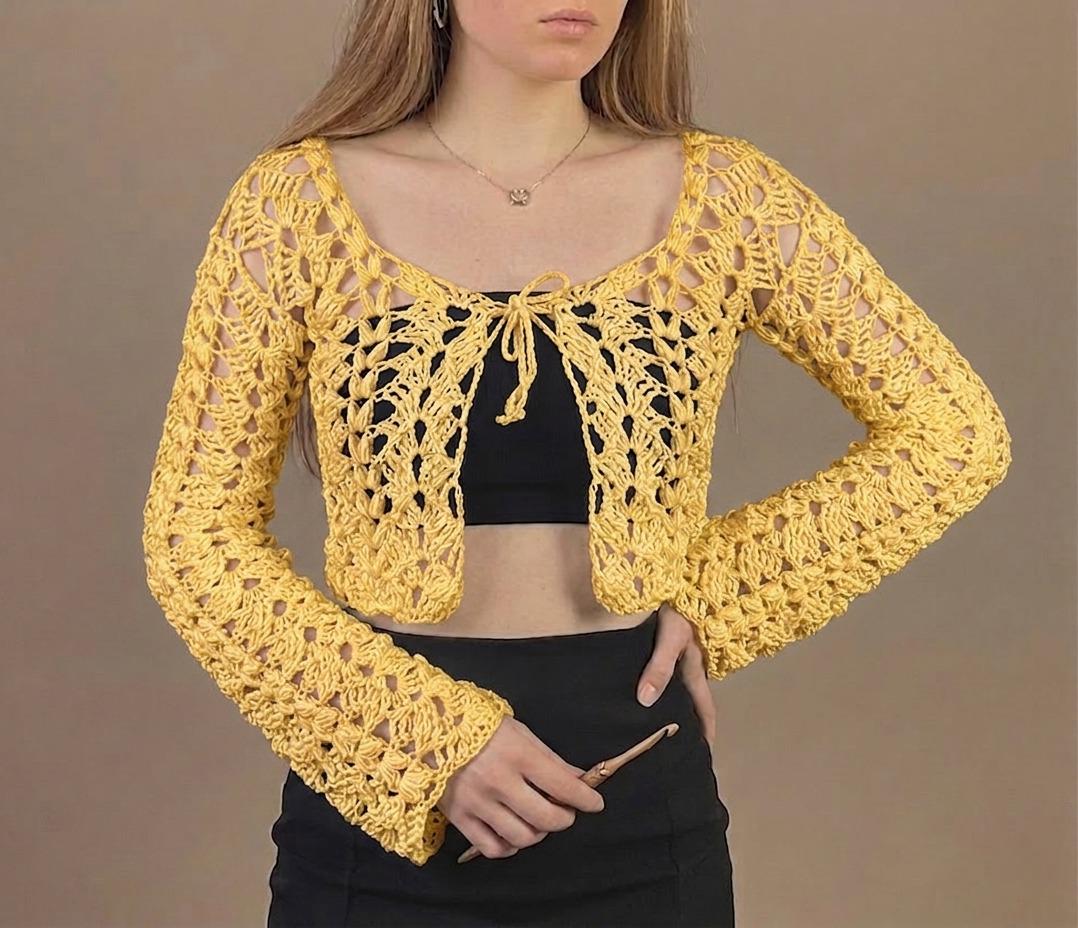40 Lace Cardigan Crochet Patterns to Refresh Your Handmade Wardrobe 7 Crochet Cardigan Romantic Lace Summer Shrug Boho Mesh Top