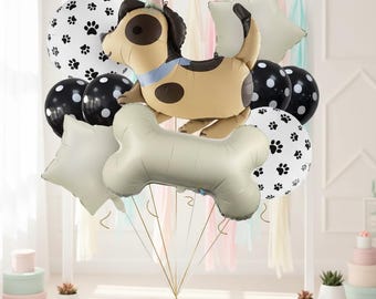 Hondenfeestballonset 10-delig, schattige puppy en bot folieballonnen, ronde sterballonnen, verjaardagsversieringen, decor kinderfeestje cadeau