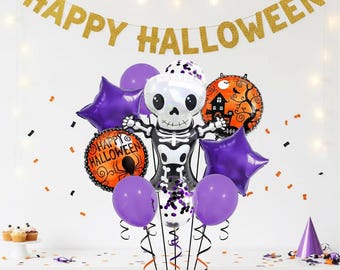 Kit de Balões de Halloween, Balões de Festa com Esqueleto de Morcego, Decoração Assustadora de Halloween, Artigos para Festa de Doces ou Travessuras, Presente para Crianças