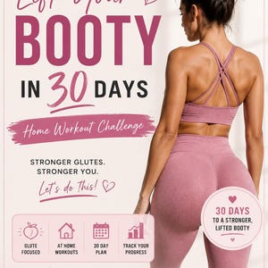 Til je billen op in 30 dagen | Glute Workout-uitdaging | Gym- en thuisfitnessplanner | Afdrukbare training-pdf