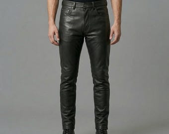 Men’s Black Leather Pants Genuine Leather Trousers  Slim Fit Leather Jeans | Biker Motorcycle Leather Pants  Handmade Leather Pants for Men
