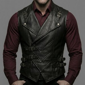cosplay leather vest
medieval vest
larp leather armor
steampunk vest
mens leather vest
biker leather vest
viking leather vest
buckled leather vest
gift for him
gothic leather vest
gothic menswear
handmade leather
rocker leather vest