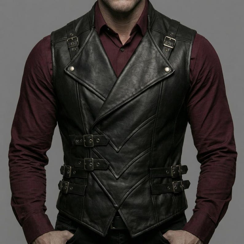 cosplay leather vest
medieval vest
larp leather armor
steampunk vest
mens leather vest
biker leather vest
viking leather vest
buckled leather vest
gift for him
gothic leather vest
gothic menswear
handmade leather
rocker leather vest