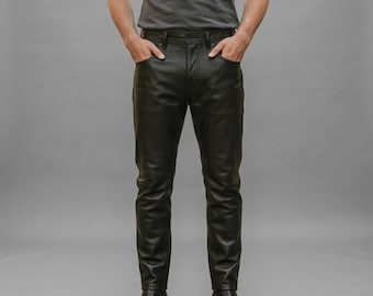 Men’s Black Leather Pants Genuine Leather Trousers Slim Fit Biker Motorcycle Leather Pants  Handmade Leather Jeans