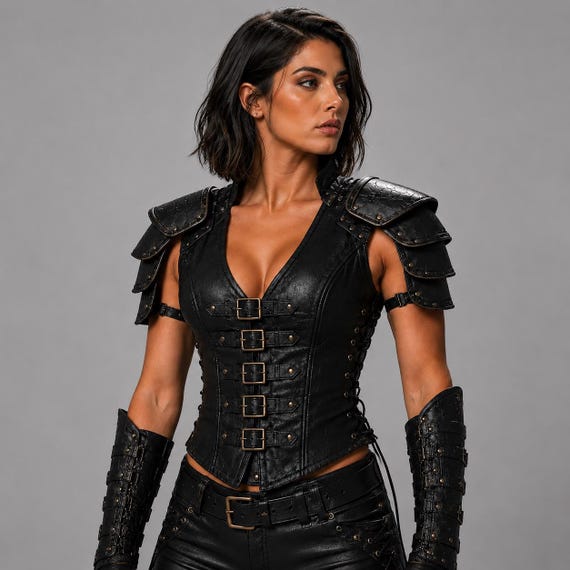 Women’s Genuine Leather Armor Corset – Black Leather Costume – Medieval Warrior Outfit – Gothic Leather Bodice – Cosplay Leather To