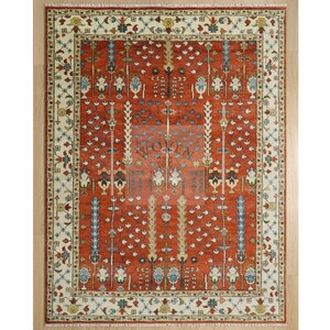 Tree of Life Oushak Rug 8x10 Hand Knotted Rust Terracotta Turkish Wool Area Rug | Ivory Border Cypress Motif | Heirloom Quality