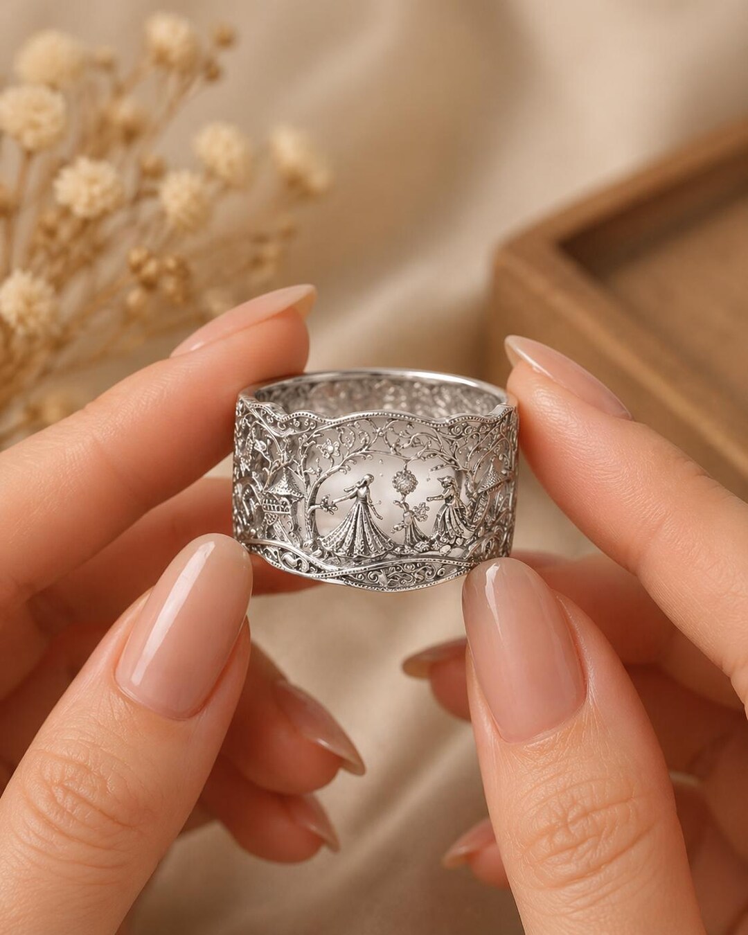 Enchanted Forest Filigree Silver Ring, Woodland Fairy Tale Band ...