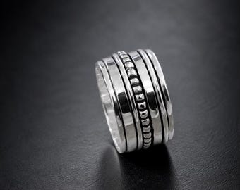 Sterling Silver Spinner Ring, Antique Dainty Meditation Band Jewelry