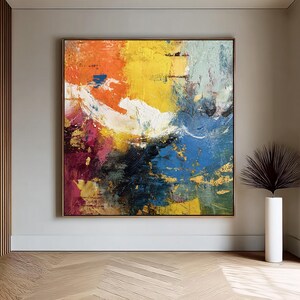 Colorful Abstract Canvas Print, Bold Gold Blue Orange Wall Art, Living Room Decor, Expressive Art Print, Unique Gift for Art Lovers