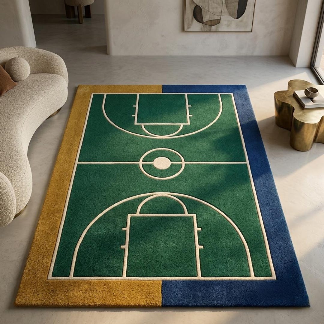 Hand-tufted Basketball Court Rug, Green Modern Sports Carpet, Kids Room ...