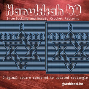 Crochet Pattern: Hanukkah 40 Interlocking Locked Filet Mesh / LFM and Overlay Mosaic written instructions and chart image 1