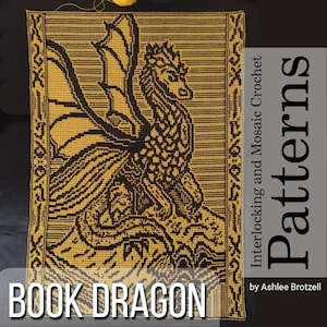 Crochet Pattern: Book Dragon - Interlocking (Locked Filet Mesh / LFM) and Overlay Mosaic; written instructions and charts