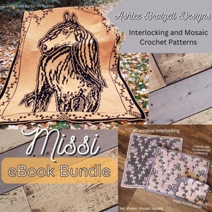 Missi. A bundle containing "Missi the Horse" & "Missi's Flowers" - Locked Filet Mesh (Interlocking) or Mosaic Crochet Patterns and Charts