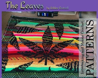 The Leaves. Crochet Pattern for Interlocking (Locked Filet Mesh / LFM) or Overlay Mosaic; written instructions and charts