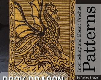 Crochet Pattern: Book Dragon - Interlocking (Locked Filet Mesh / LFM) and Overlay Mosaic; written instructions and charts