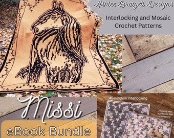 Missi. A bundle containing "Missi the Horse" & "Missi's Flowers" - Locked Filet Mesh (Interlocking) or Mosaic Crochet Patterns and Charts