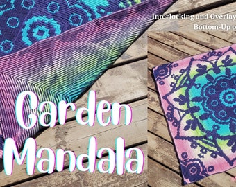 Garden Mandala - Center-Out or Bottom-Up for Interlocking or Overlay Mosaic Crochet; written patterns and charts