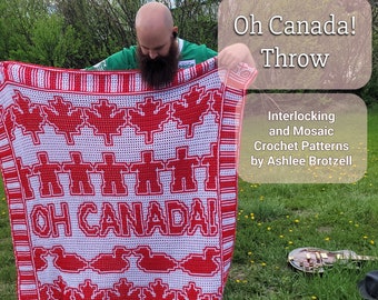 Oh Canada! Throw Blanket; Interlocking and Overlay Mosaic Crochet Patterns and Charts. Left-handed options included.