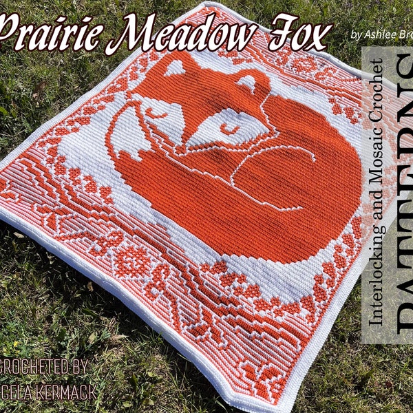 Prairie Meadow Fox. Crochet Blanket Pattern - Interlocking (Locked Filet Mesh / LFM) and Overlay Mosaic; written instructions and charts
