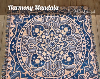 Harmony Mandala - Center-Out or Bottom-Up for Interlocking or Overlay Mosaic Crochet; written patterns and charts