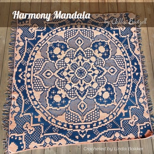 Harmony Mandala - Center-Out or Bottom-Up for Interlocking or Overlay Mosaic Crochet; written patterns and charts