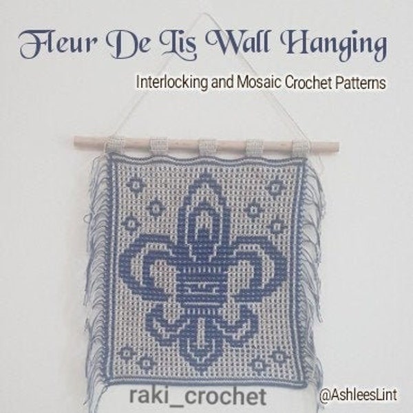Crochet Pattern: Fleur De Lis Wall Hanging - Interlocking (Locked Filet Mesh / LFM) and Overlay Mosaic; written instructions and chart