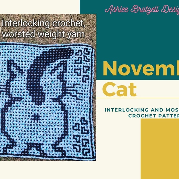 November Cat from "2022: A Year of Cats" eBook of Interlocking (Locked Filet Mesh / LFM) and Overlay Mosaic Crochet Patterns and Charts