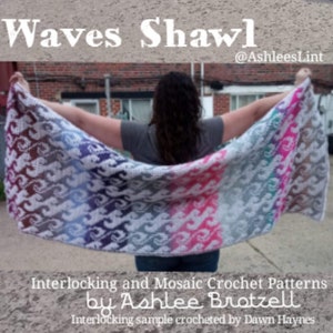 Waves Shawl Crochet Pattern for Locked Filet Mesh / Interlocking or Overlay Mosaic Crochet