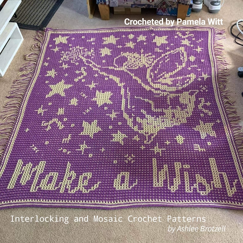 Make a Wish Locked Filet Mesh Interlocking and Mosaic Crochet Throw Blanket Patterns image 1