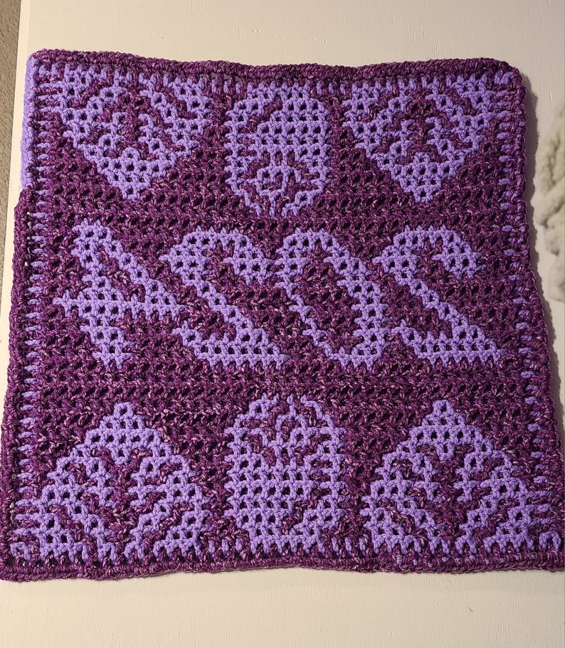 Ashlee's 2024 Block: Crochet Pattern & Charts for Interlocking Crochet and Overlay Mosaic Crochet. Large square for pillows, blankets, etc. image 8