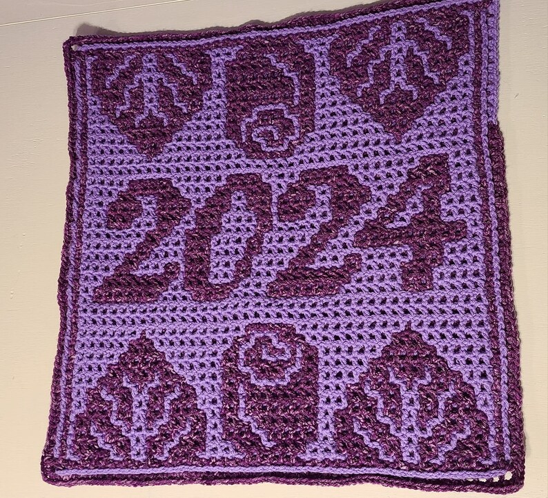 Ashlee's 2024 Block: Crochet Pattern & Charts for Interlocking Crochet and Overlay Mosaic Crochet. Large square for pillows, blankets, etc. image 7