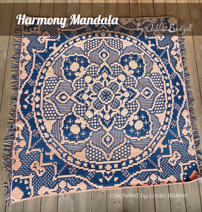 Harmony Mandala Center-Out or Bottom-Up for Interlocking or Overlay Mosaic Crochet written patterns and charts image 1