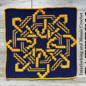 October Knot Crochet Pattern & Charts from 2023: A Year of Celtic Knots. Large Square. Interlocking, Center-out and Bottom-Up Overlay Mosaic