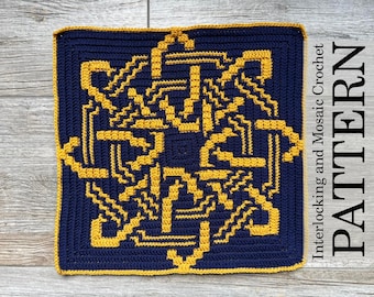 October Knot Crochet Pattern & Charts from 2023: A Year of Celtic Knots. Large Square. Interlocking, Center-out and Bottom-Up Overlay Mosaic