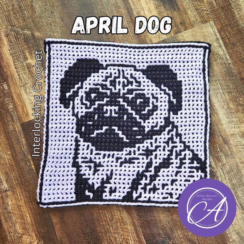 April Dog Crochet Patterns & Charts from 2024: A Year of Dogs. Large Squares. Interlocking and Overlay Mosaic Crochet. image 5