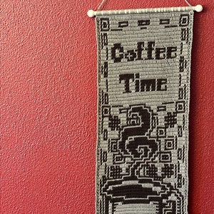 Coffee Time Mug Wall Hanging, Interlocking Locked Filet Mesh / LFM and Overlay Mosaic Crochet Patterns written instructions and chart image 6