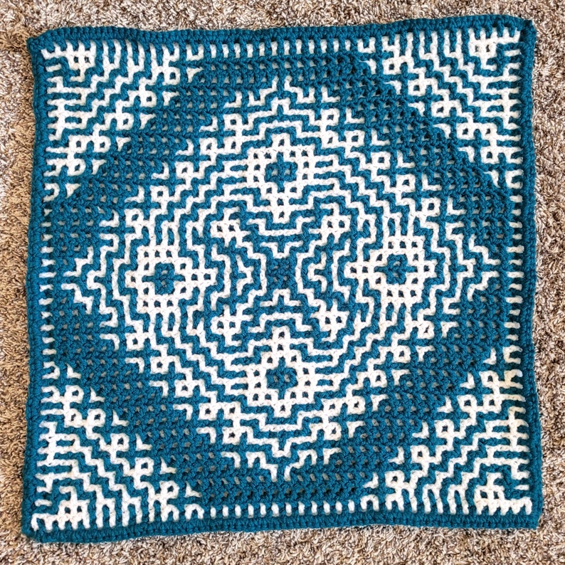 Evelyn's Motif An Oversized Afghan Square Interlocking Locked Filet Mesh and Mosaic Crochet Patterns image 5